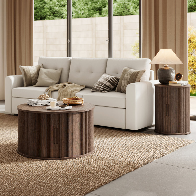 Mosser 3-Piece Living Room Table Set, Dark Brown Wood