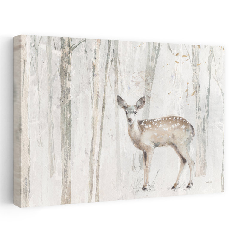 A Woodland Walk VII Crop - animaux, art animalier, cerf brun, H 32 po x l 48 po