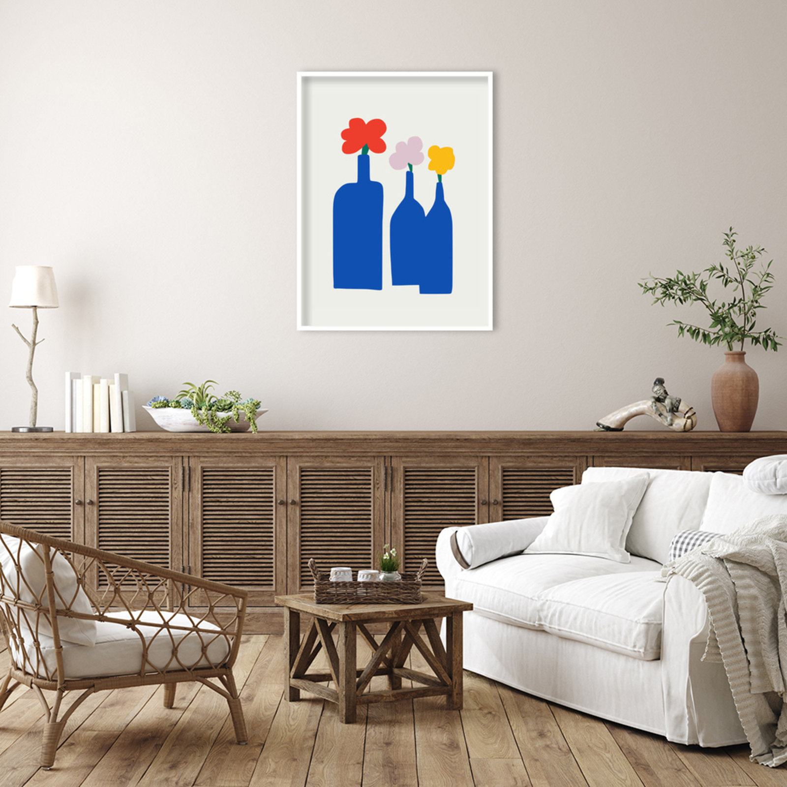 Blue Bottle Vase Print by Little Dean, White, 41" H x 31" W