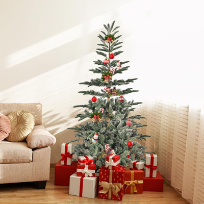 Sapin de Noël noble de 7 pi, sapin de Noël artificiel floqué avec 1000 pointes de branches, charnières en métal et base pliable pour la maison, le bureau et la décoration de fête