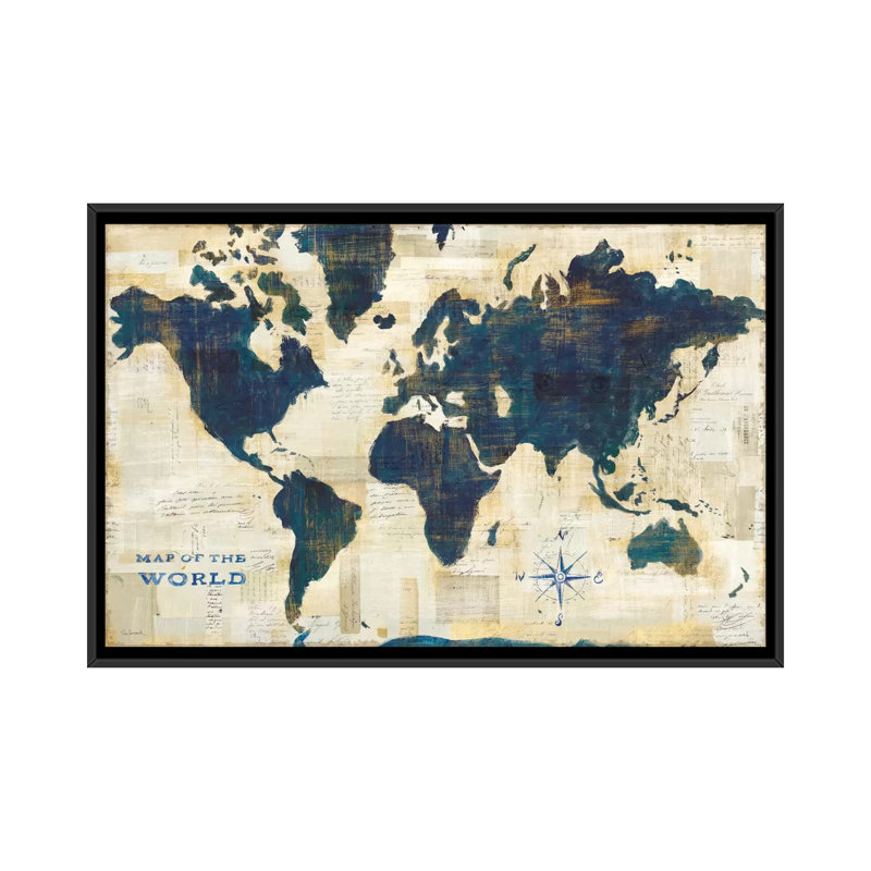 «World Map Collage» par Sue Schlabach, reproduction d'art sur toile tendue, H 32 po x l 48 po x P 1,5 po, Pas de tapis