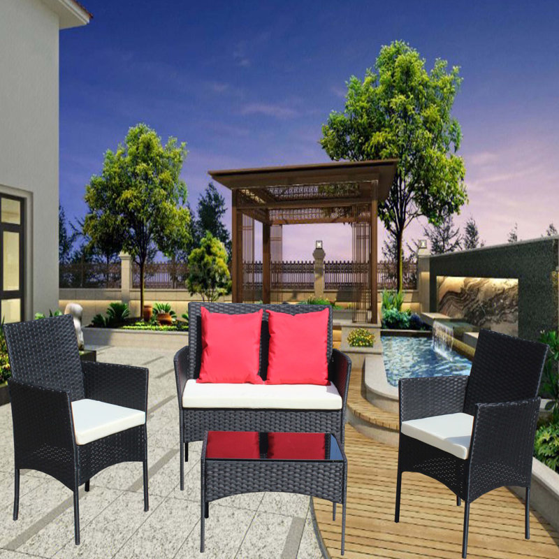 Ensemble de meubles de patio en rotin pour 4 pièces