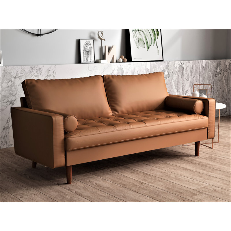 Paulsen 57.8'' Faux Leather Loveseat, Brown Faux Leather