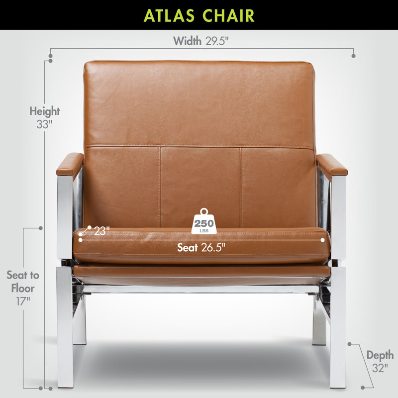 Varnado Faux Leather Armchair, Brown Faux Leather, Chrome