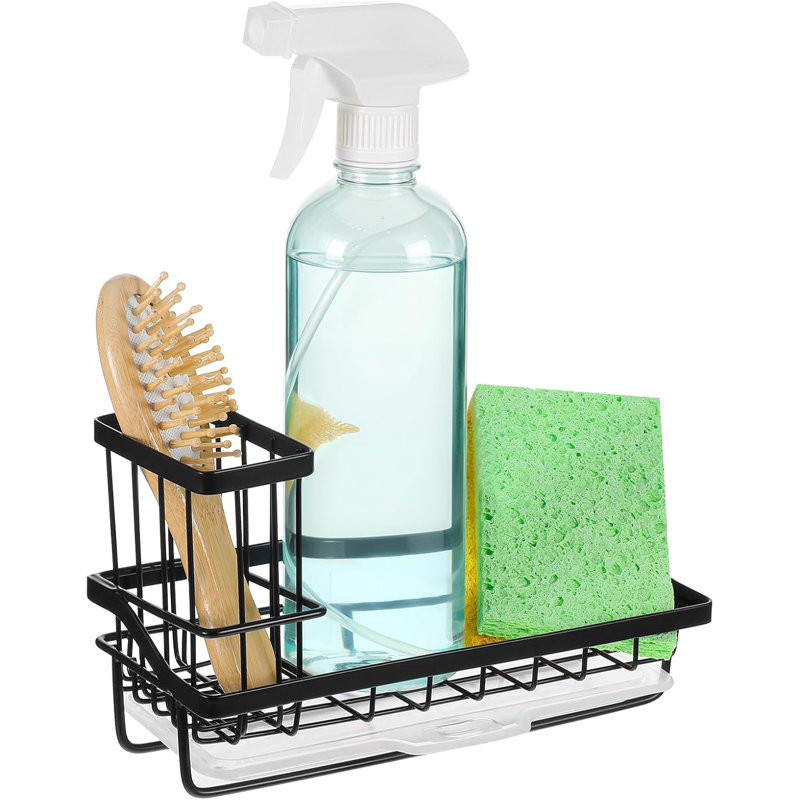 Kitchen Sink Organizer Caddy With Sponge Holder, Drip Tray, And Stable Base