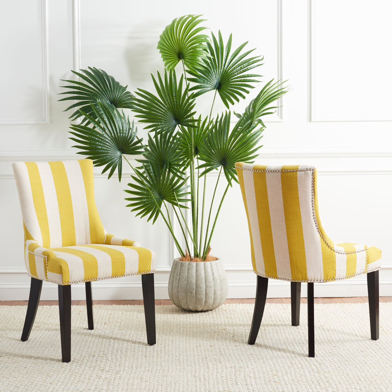 Chaise d'appoint rembourrée Capetown, Jaune / blanc rayé