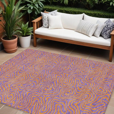 Tapis extérieur lavable abstrait mauve et cuivre 8 pi x 10 pi