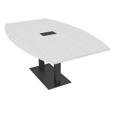 Boat Shaped Conference Table with Double Metal Post Base | Electrical Unit