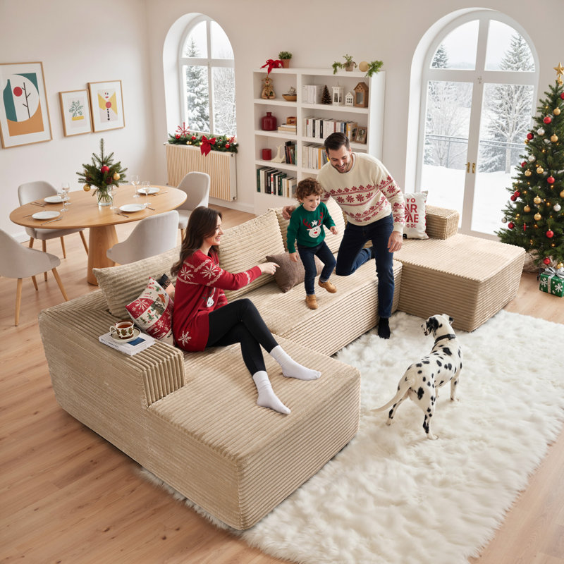Canapé modulaire en forme de U de 134 po avec méridienne double et canapé rembourré désossé pour le salon ou la chambre à coucher