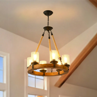 Lustre de style campagnard 6 lumières Wagon Wheel