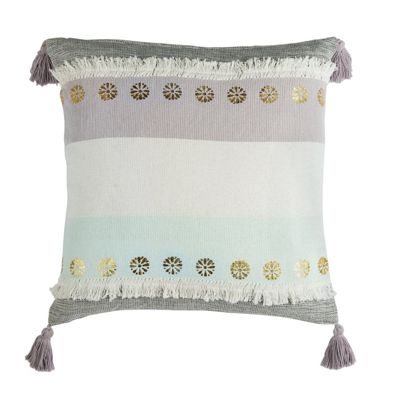 Norra 20" Gray and Gold Cotton Throw Pillow