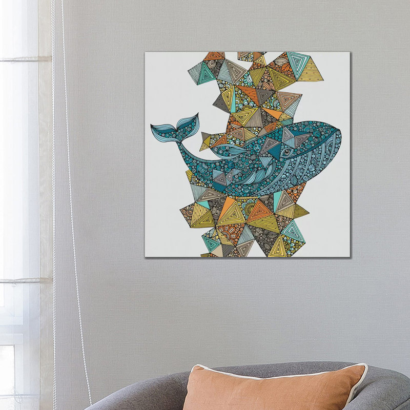 «Blue Whale» par Valentina Harper - impression d'art graphique, Toile tendue, H 26 po x l 26 po x P 1,5 po, Aucun mat