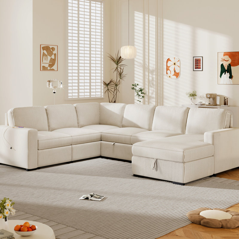 Velours côtelé en U avec rangement, 6 surdimensionnés pour le salon, le bureau, un espace spacieux, pratique et doux