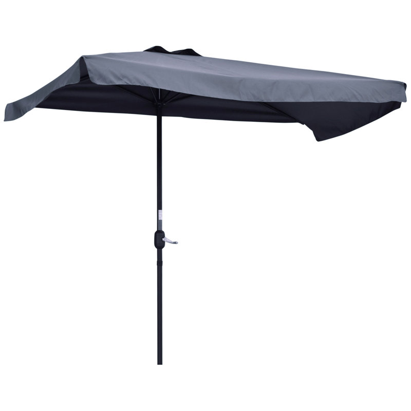 Parasol de patio de 7,5 pi avec parasol demi-parasol, manivelle, gris