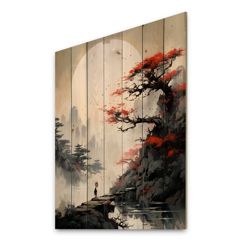 Art asiatique, paysage de Samouraïs III sur bois, H 32 po x l 24 po x P 0,78 po