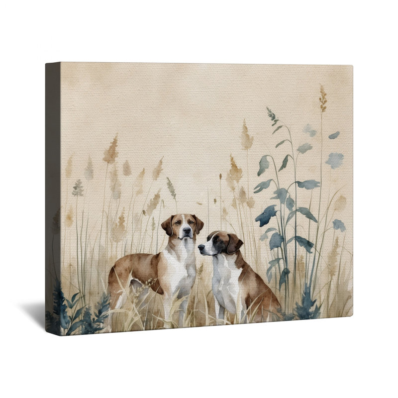 Deux chiens dans l'herbe, toile tendue dans de nombreuses tailles, 12 x 12 pouces