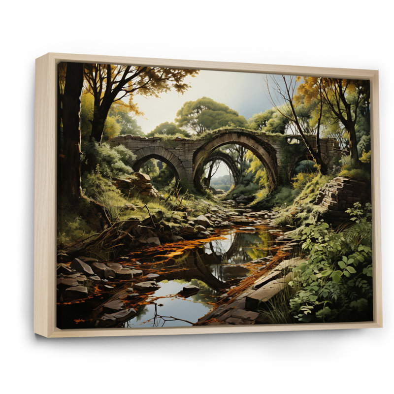 «Countryside the Old Bridge I», reproduction sur toile, Cadre naturel flottant, H 34 po x l 44 po x P 1,5 po
