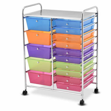  15 Drawer Rolling Storage Cart, Mobile Utility Cart with  Lockable Wheels, Drawers, Multipurpose Organizer Cart for Home, Office,  School, Black : Office Products