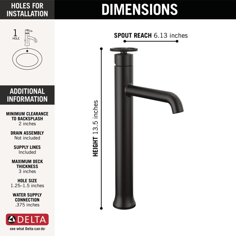 Trinsic Single Hole Vessel Bathroom Faucet with Wheel Handle, Single Handle Bathroom Sink Faucet, Matte Black