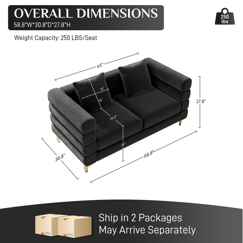 Causeuse en velours 58,8 po Modern, Velours noir