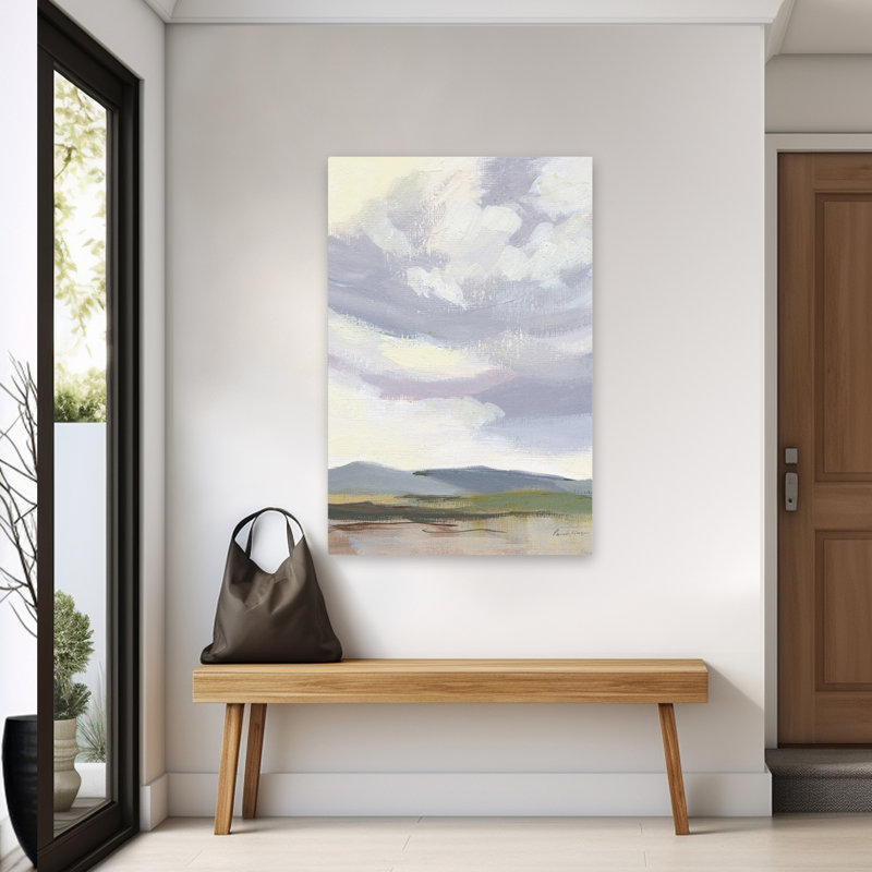 May Sky - bleu, brun, coups de pinceau, nuages, H 60 po x l 40 po