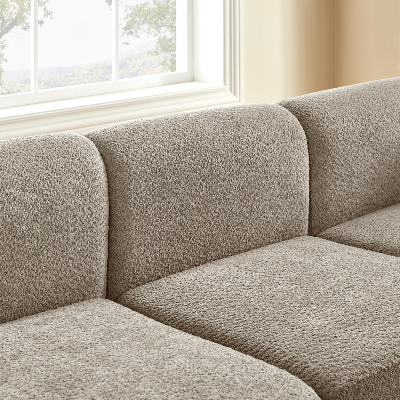 6-Piece U-Shaped Symmetrical Sectional Couch Upholstered Sectional Sofa With Portable Ottomans, Camel Polyester