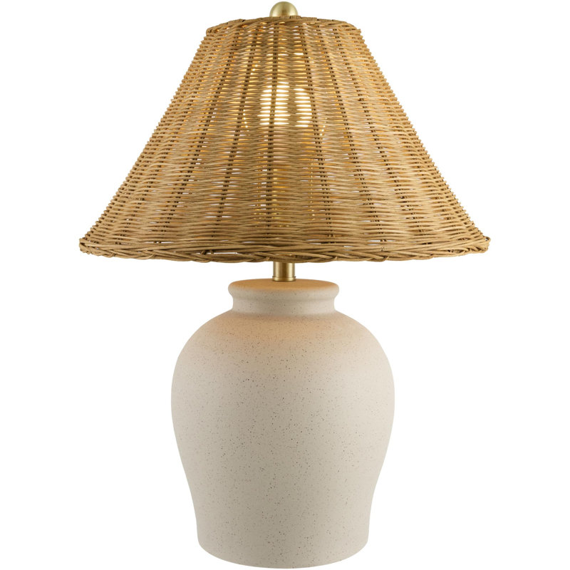 Lampe de table en céramique 22 po Chemise, Rotin, Beige