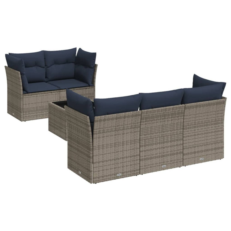  Ensemble de canapé de patio 6 pièces avec coussins en rotin de polyester gris
