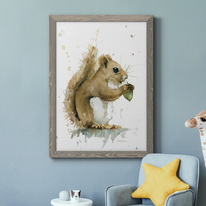 Récolte d'écureuil, peinture sur toile, H 37,5 po x l 27,5 po x P 1,5 po, gris