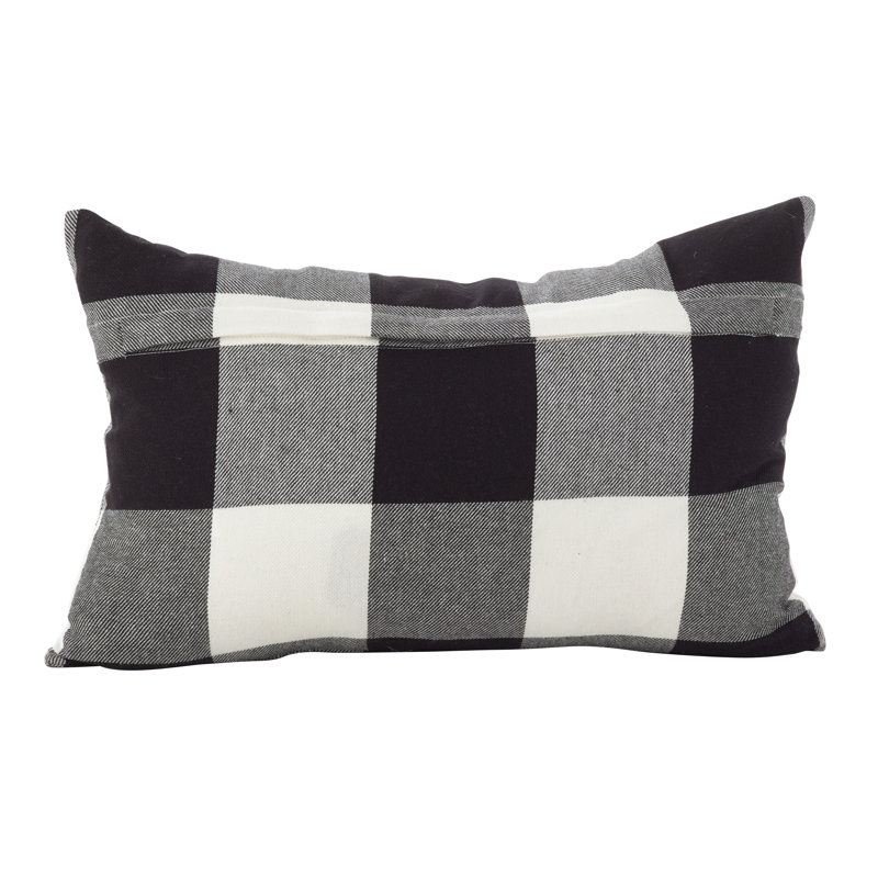  Housse de coussin rectangulaire intérieure / extérieure à carreaux, Noir / blanc, Polyester / bourre de polyester