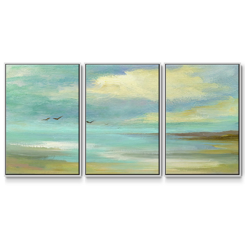 Drifting - 3 pièces, reproduction encadrée sur toile, H 24 po x l 48 po x P 2 po, Blanc