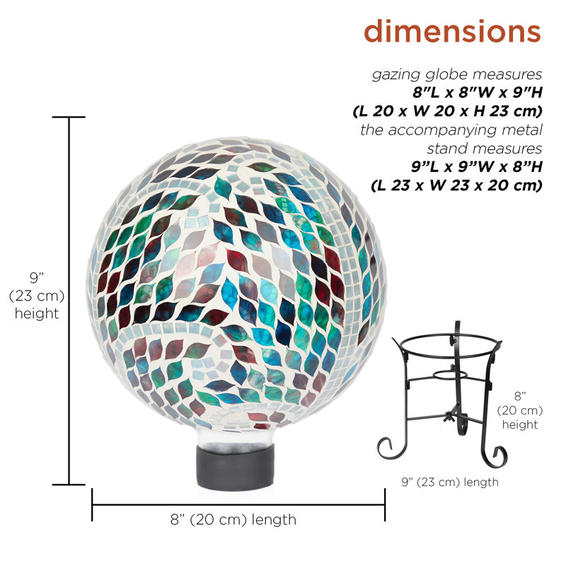 15"H Mosaic Gazing Globe with Scroll Pattern and Stand