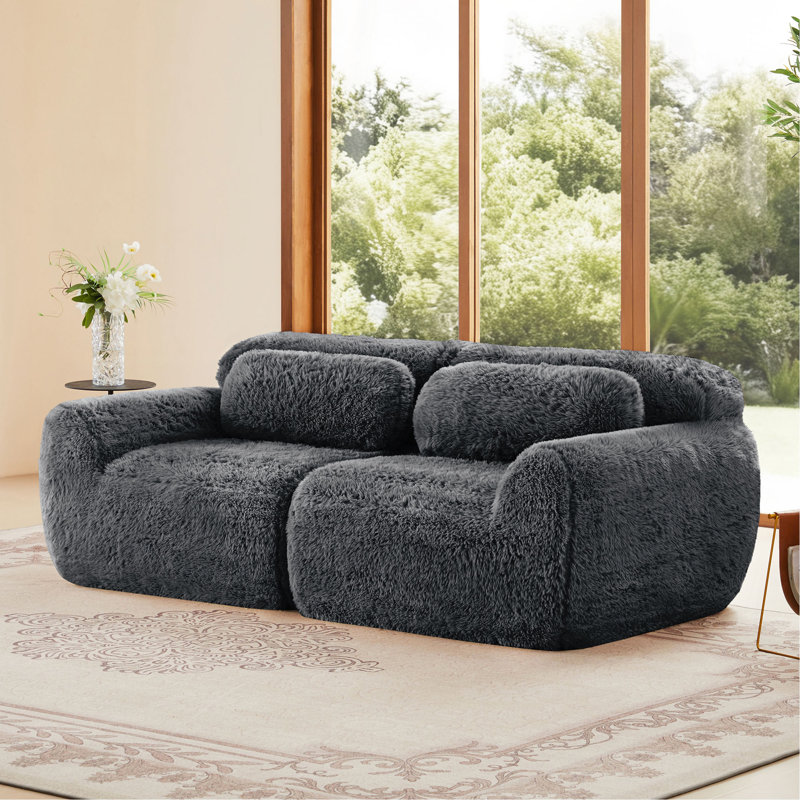 Canapé modulaire 2 places Boneless avec tissu moelleux et éponge haute densité, Gris foncé
