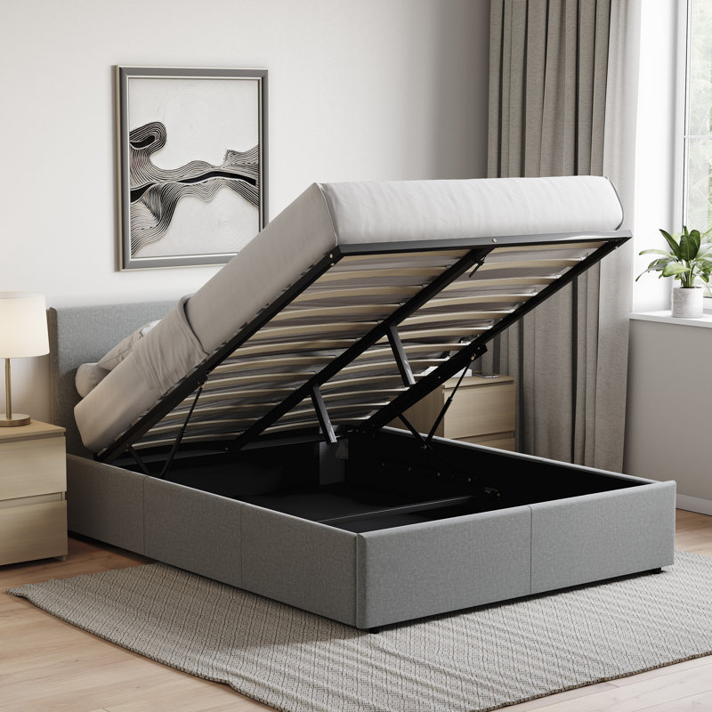 Enya Upholstered Ottoman Bed, UKFR Certified, Double (4'7), Light Grey