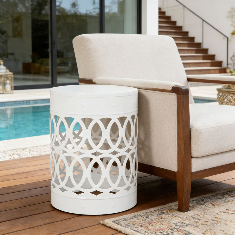 Table de bout d'extérieur en métal, Blanc, 1