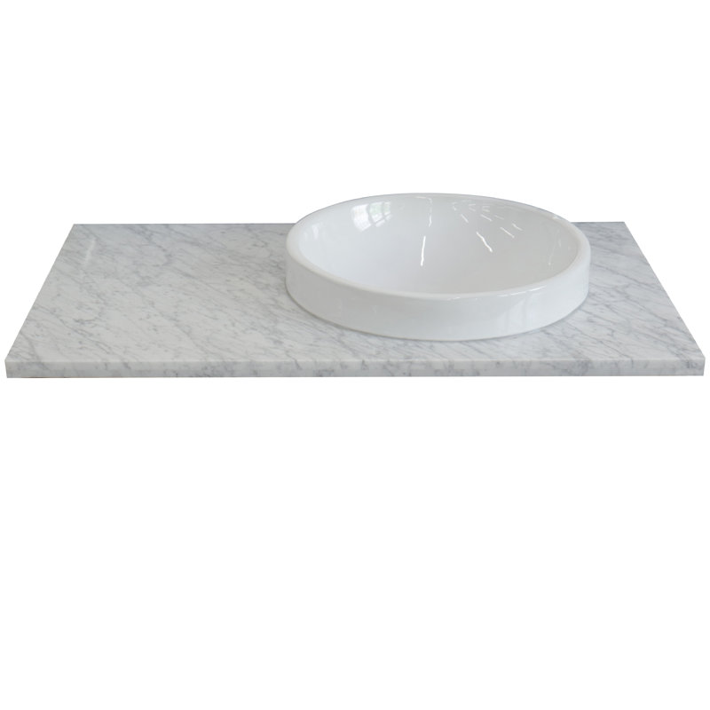 37" White Carrara Marble Countertop with Round Ceramic Sink