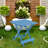 Outdoor Blue Folding Table - Solid Wood, Portable, For Backyard, Balcony Wood Patio In Strong, Backyard