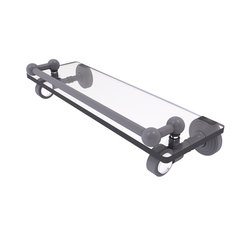 Jarrell Glass Bracket Shelf with Towel Bar, 3.5" H x 16" W x 5.5" D, Matte Gray