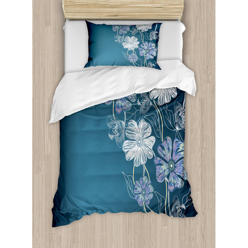 Modern & Contemporary Floral Duvet Cover, Twin