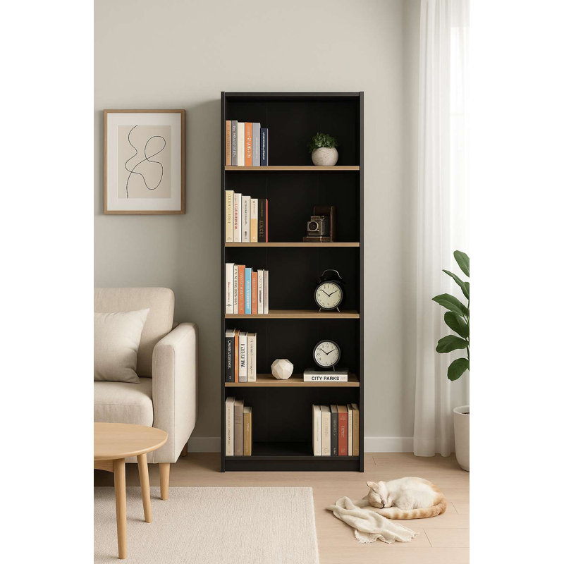 Élégante bibliothèque anthracite, 64 x 72 x 10,2 pouces | Panneau de particules enduit 100% mélamine, conception murale avec nombreuses tablettes | Parfait pour la maison, le bureau et le bureau, solution de rangement moderne et fonctionnelle