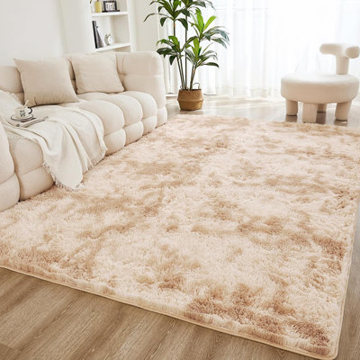 Tapis à poils longs pour chambre à coucher de salon, tapis beige à poils longs en velours côtelé, moelleux et velours