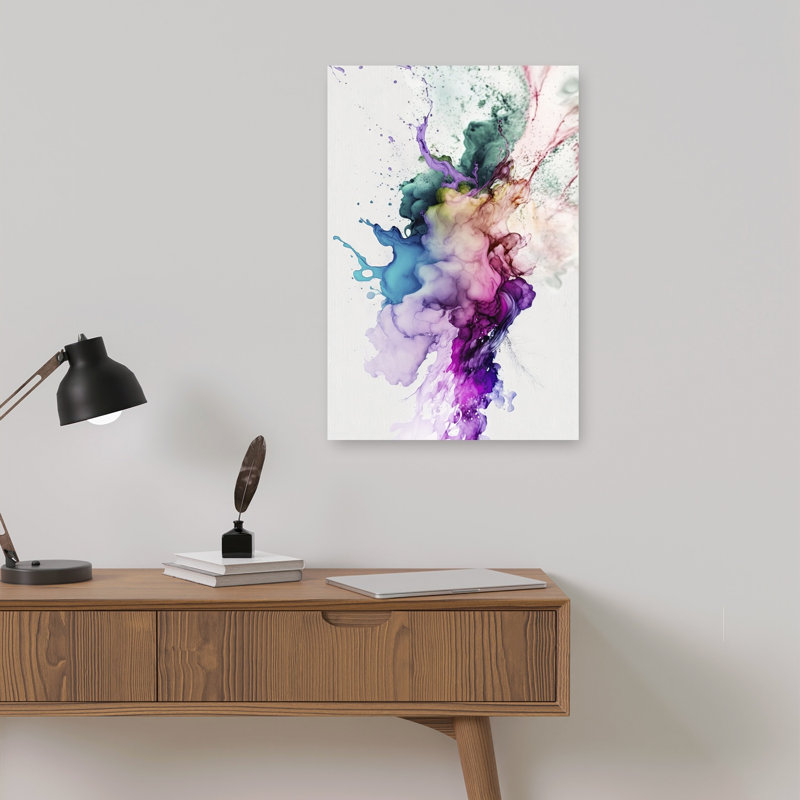 Vibrant Ink Explosion Abstract Contemporary Modern Violet Wall Art Print 1 Piece Wrapped Canvas Wall Art