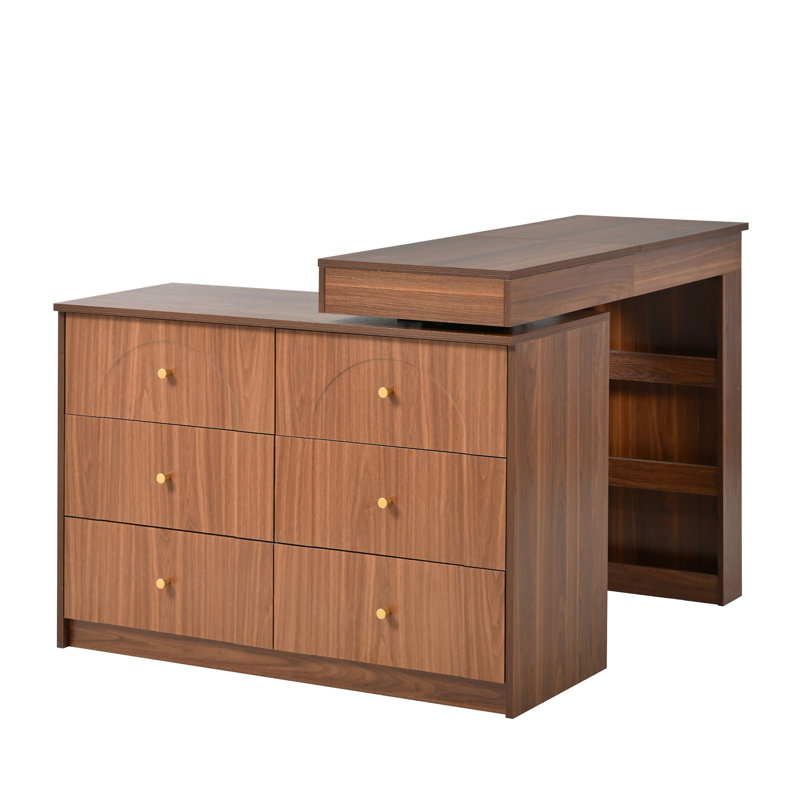 Bureau de coiffeuse avec miroir et lumières, Noyer