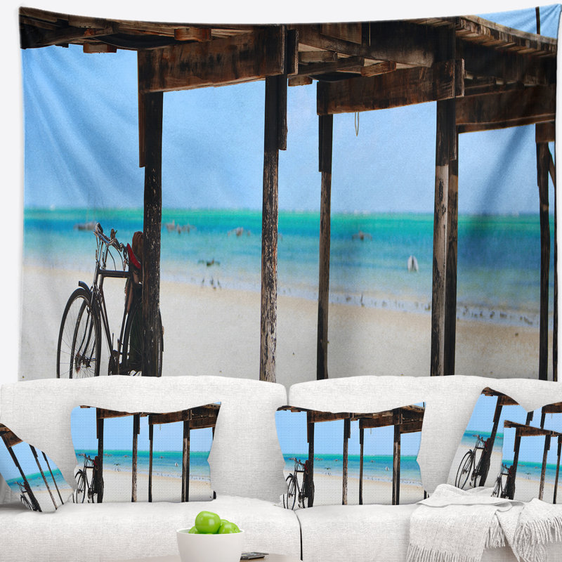 Tapisserie de paysage marin de plage de sable blanc sur l'île de Zanzibar, H 50 po x l 60 po