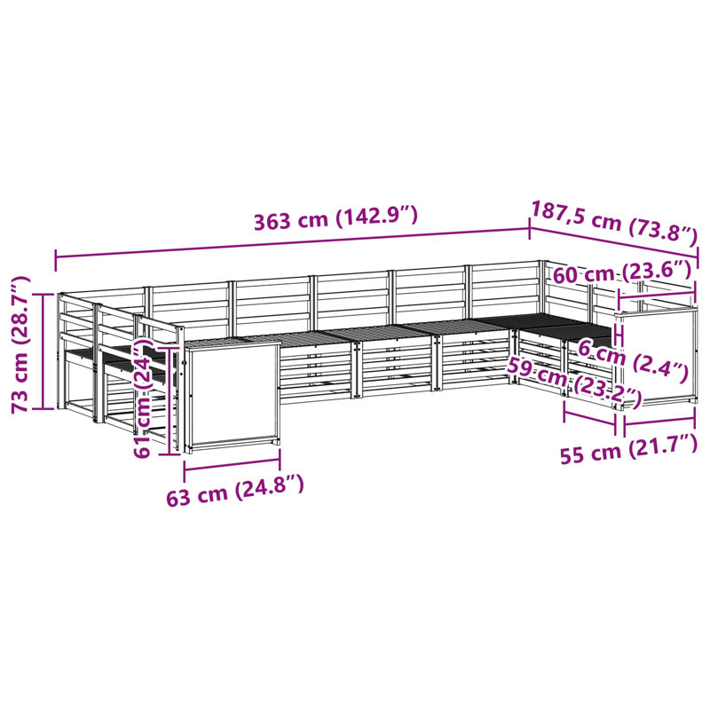 363cm Wide Patio Sectional, Natural