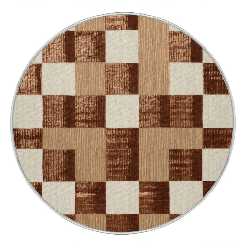 Machine Washable Checkered Beige Area Rug