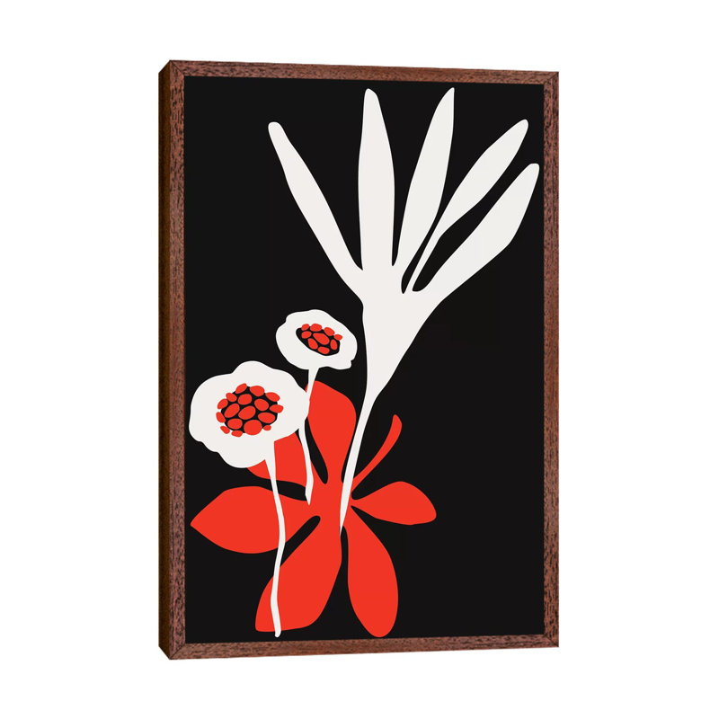 Blossom Beauty - Dark Red by Kubistika - Print on Canvas, 101.6cm H x 66.04cm W x 3.81cm D, Classic Brown Wood Floater Framed