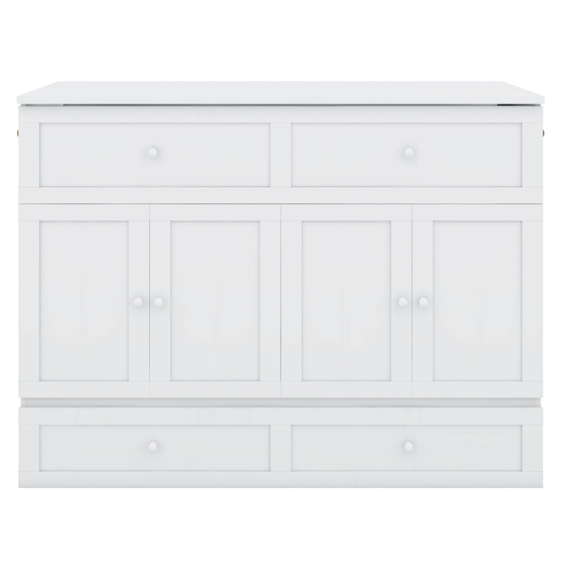 Lit escamotable double avec grands tiroirs, Blanc