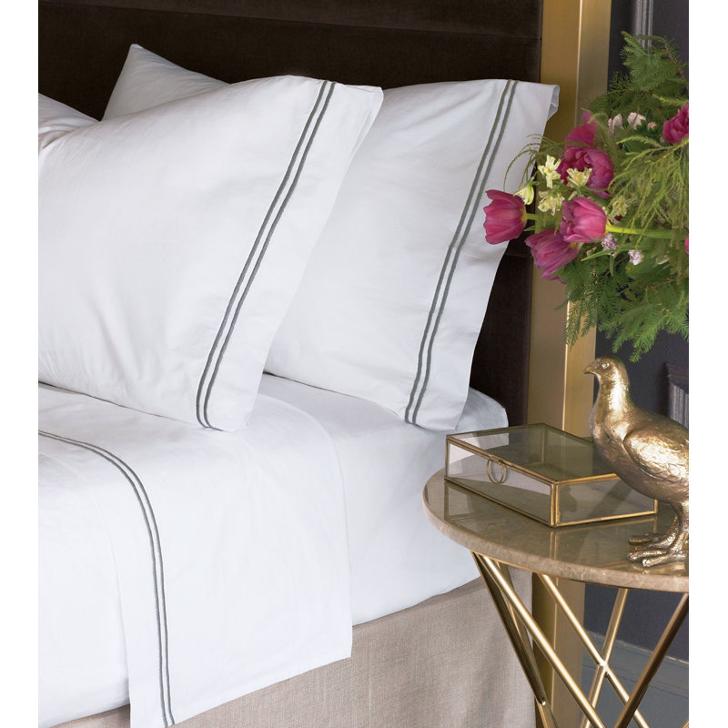 Ensemble de draps en percale de coton de qualité égyptienne 200 fils Enzo, Blanc / Colombe