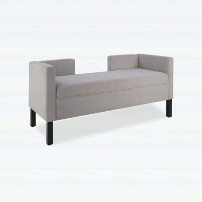 50 Inch Ottoman with 2 Bolster Pillows and Wood Legs, Upholstered End of Bed Seating for Bedroom and Living Room, Grey